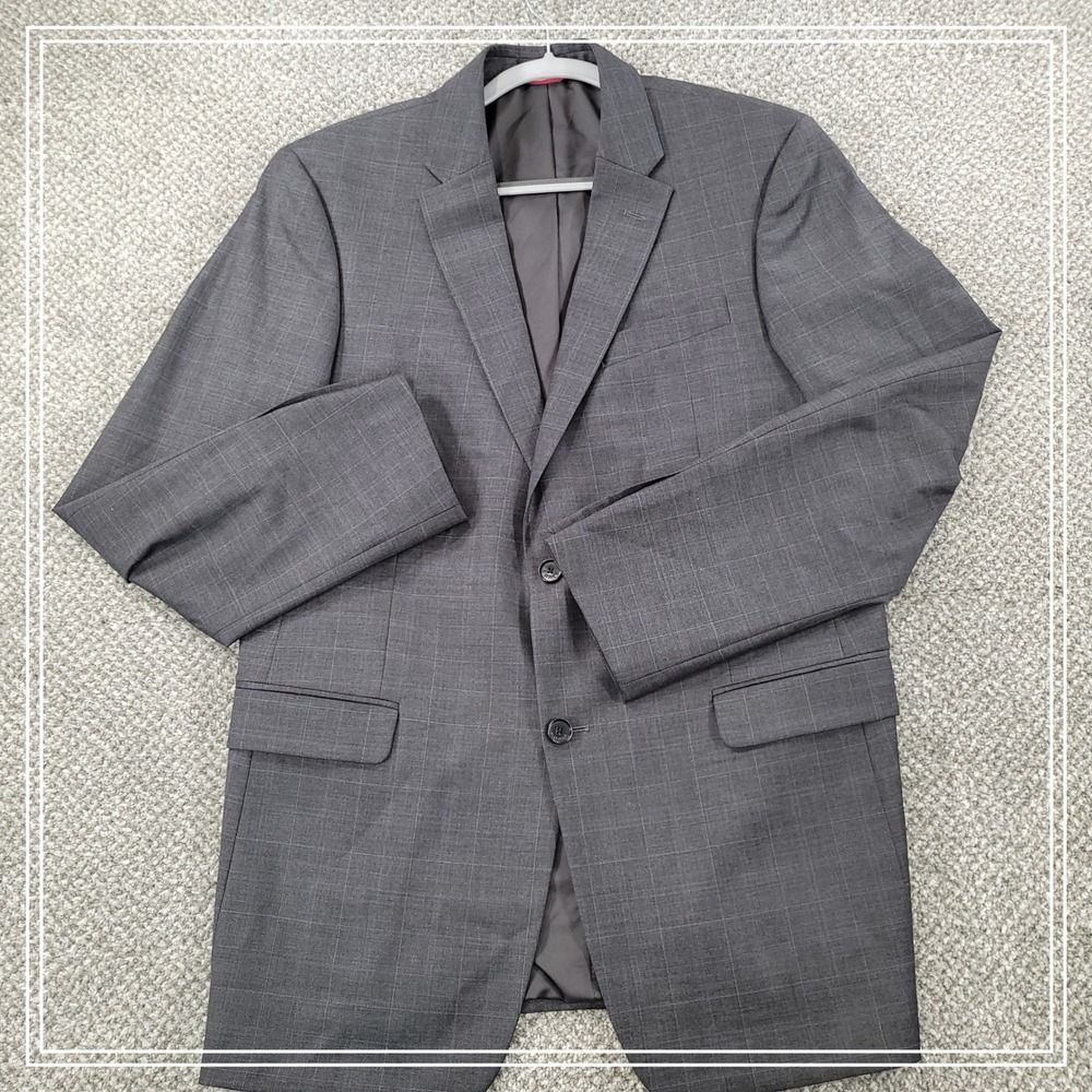 Tommy‎ Hilfiger THFlex Mens Grey Glen Plaid Worsted Wool Blend Blazer Jacket 42L